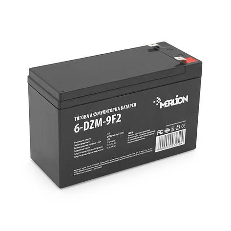 Тягова акумуляторна батарея AGM MERLION 6-DZM-9, 12 V 9 Ah F2, (150 x 65 x 95 (100), 2.56 kg, фото 1