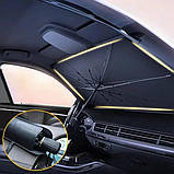 Сонцезахисна парасолька на лобове скло в авто Car Umbrellas 140*75 см, захист парасольки від сонця в машину чорний, фото 3