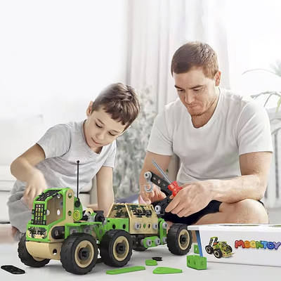 Дитячий конструктор Військова техніка 4 варіанти складання Вантажівка човен бульдозер самоскид На болтах 200 деталей