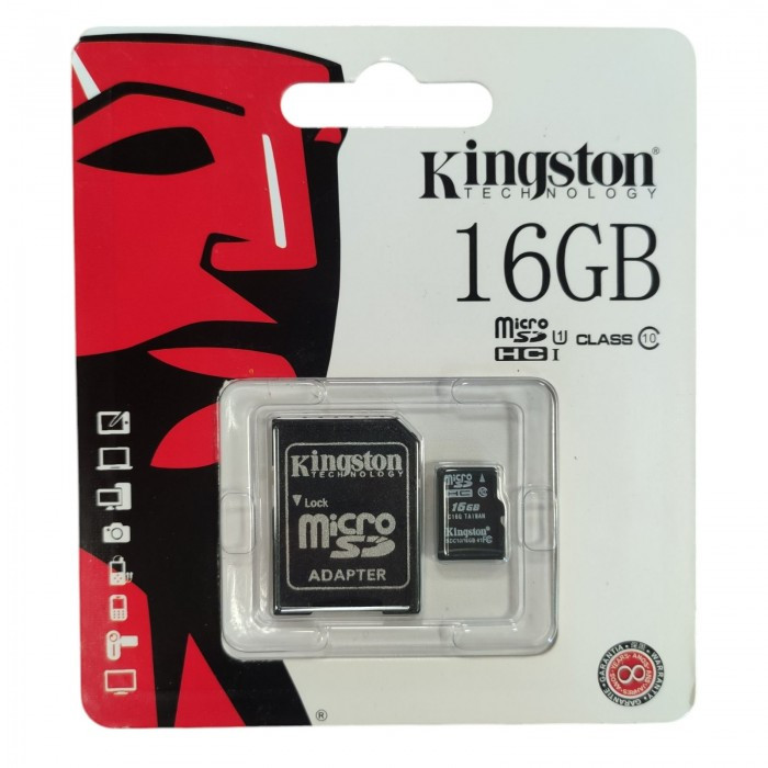 Картка пам'яті Kingston MicroSD 16 GB Class 10 + SD адаптер, фото 1
