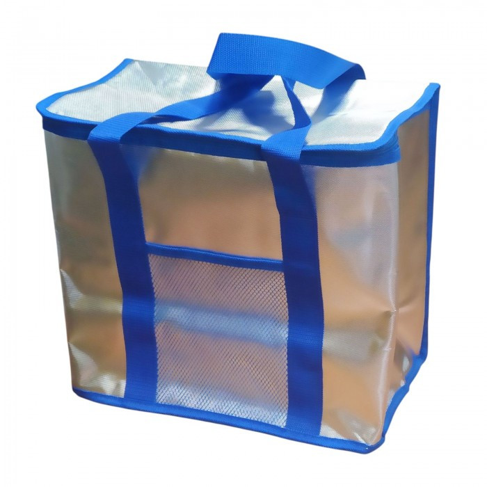 Термосумка для транспортування холодних і гарячих продуктів Сіра із синіми ручками 25 літрів 35х32х19, фото 1