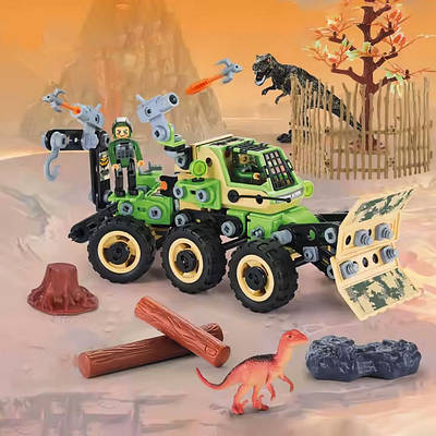 Конструктор велика вантажівка бульдозер з фігурками динозаврів 238 деталей військова техніка декорації На болтах