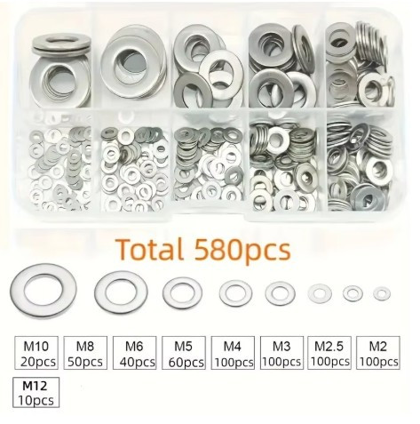 Набір шайб із нержавіючої сталі марки 304, 580шт.