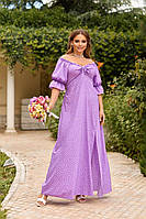 Жіноча романтична сукня максі в горошок з розрізом софт-шовк 42/46, 48/52, 54/58, 60/64