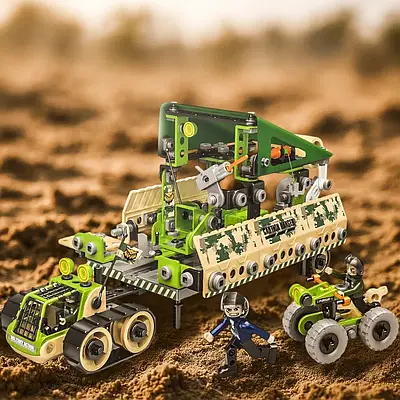 Конструктор Militaria Техніка для дітей 5 наборів 2 вантажівки Базовий гараж Літак і фігурки На болтах 358 деталей