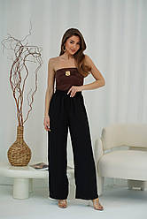 Жіночі модні літні легкі штани палаццо з поясом висока посадка базові повсякденні прямі штани жниварка