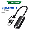 Сетевой адаптер Ugreen USB Type C/USB Type A to RJ45 Gigabit Ethernet Adapter 1000Mbps Black (CM650), фото 5
