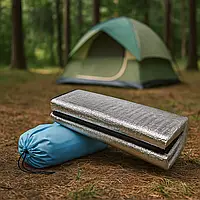 Підстилка під намет 195×195 см з фольгованим покриттям вологостійкий термоізоляційний килимок для кемпінгу та туризму