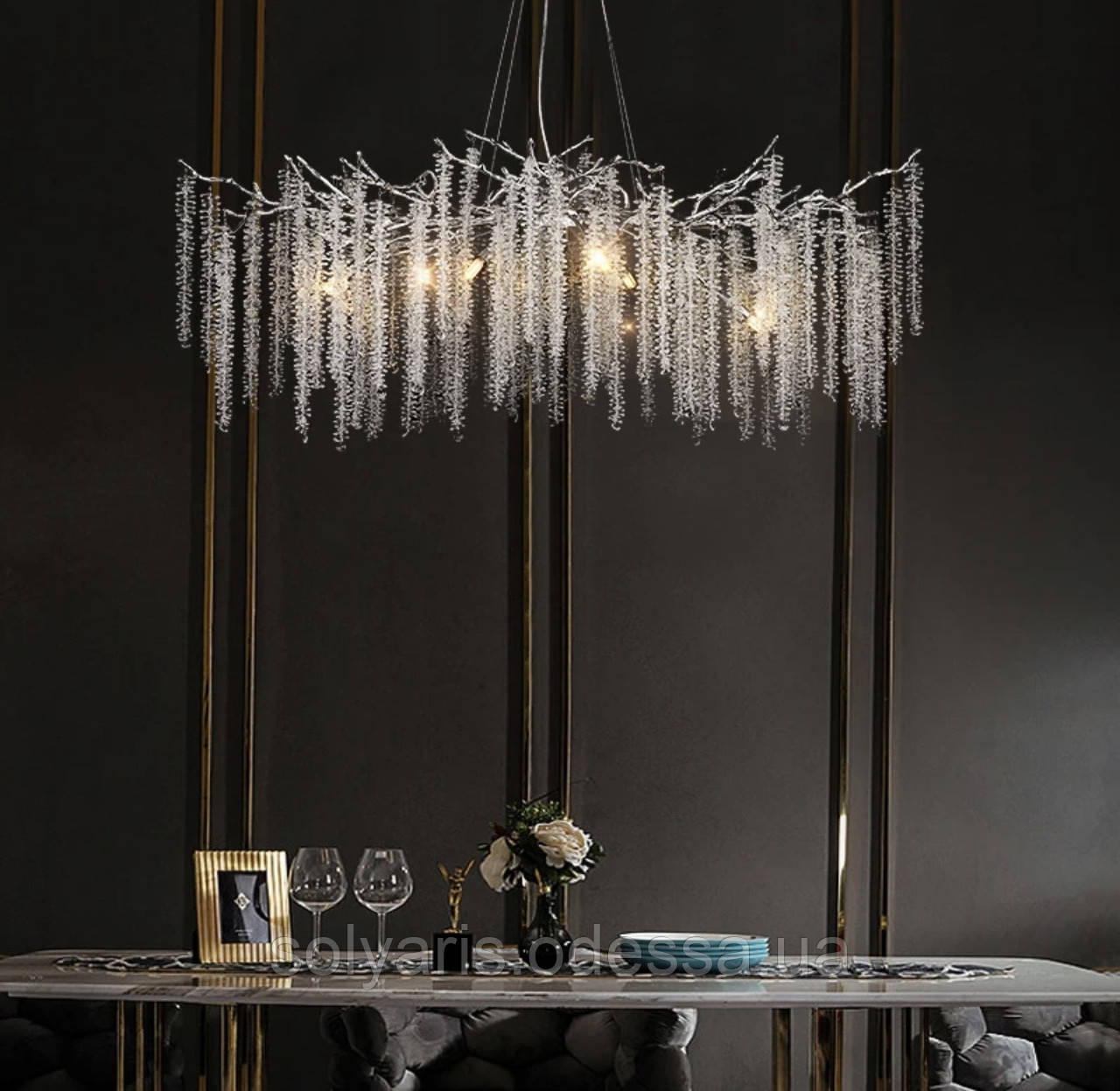 Сучасна кришталева люстра "Гліцинія" витягнутої форми, 10 ламп, хром 1м, фото 1
