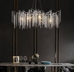 Сучасна кришталева люстра "Гліцинія" витягнутої форми, 10 ламп, хром 1м