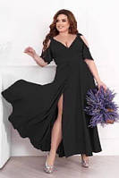 Женское вечернее платье макси на запах с вырезами на плечах софт-шелк 48-52, 54-58, 60-64, 66-70