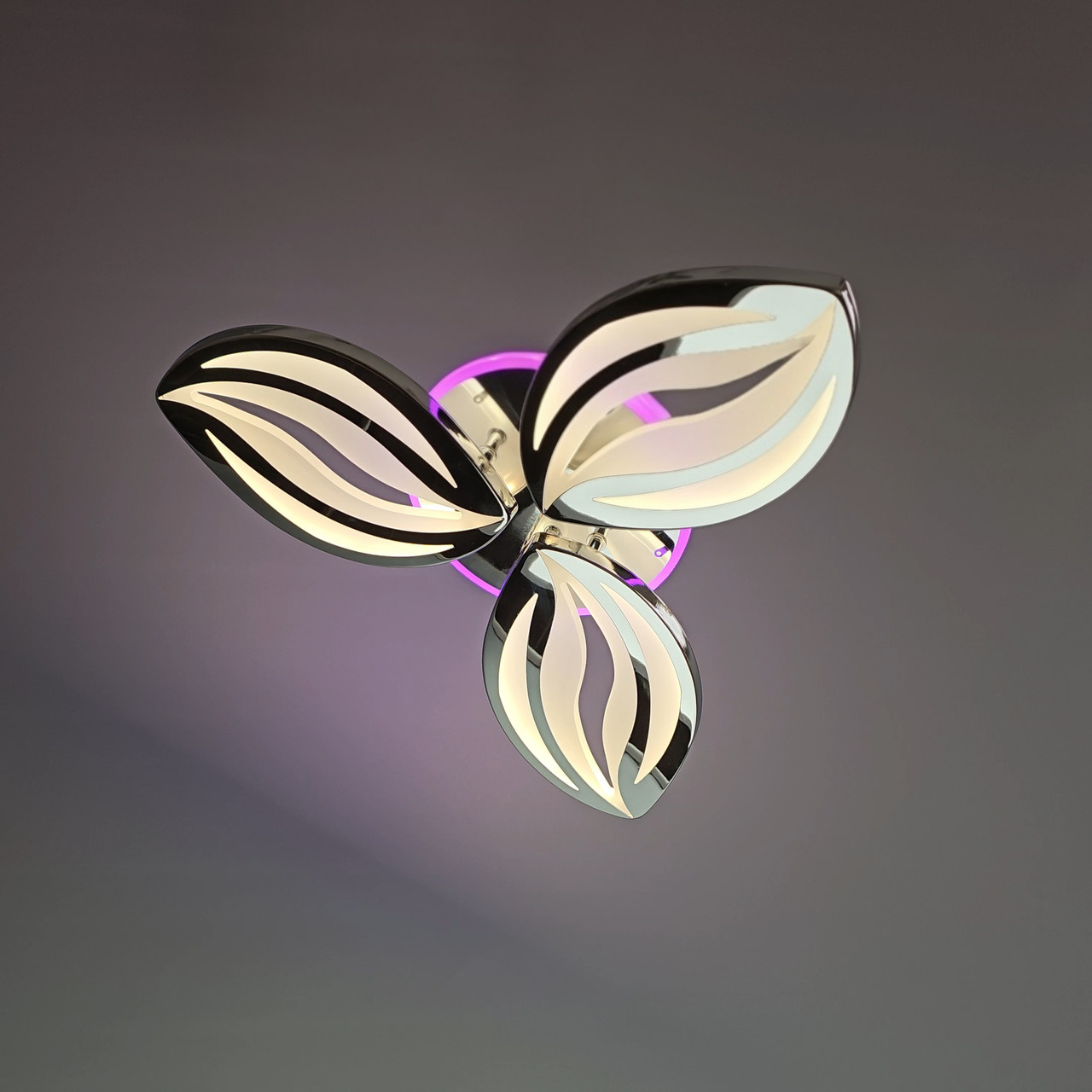 Світлодіодна люстра 70 Вт колір хром з підсвічуванням основи та пультом д/к D-9103/3HR LED 3color dimmer, фото 1