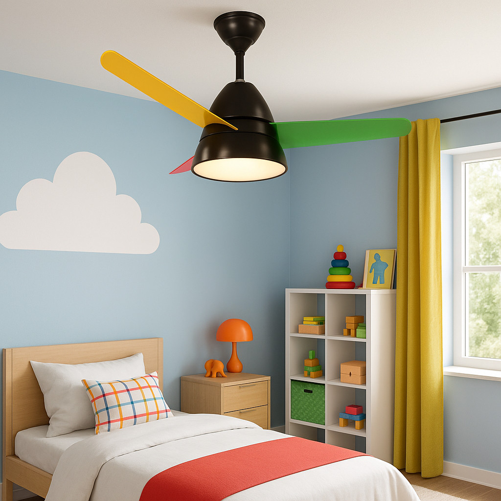 Люстра вентилятор із кольоровими пелюстками Led до 15 м² 6380BK, фото 1