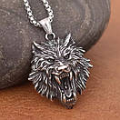 Чоловічий кулон підвіска з ланцюжком WOLFHEAD на шию з медичної сталі під срібло з Головою вовка, фото 2