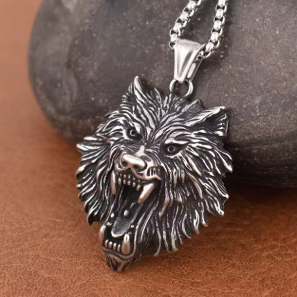 Чоловічий кулон підвіска з ланцюжком WOLFHEAD на шию з медичної сталі під срібло з Головою вовка