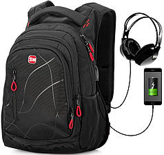 Рюкзак ортопедичний шкільний підлітковий чорний для хлопчика 5-11 клас три відділи з USB Skyname 90-126