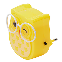 LED нічник у дитячу від мережі "Совеня в окулярах" 1W жовтий з вимикачем на корпусі Lebron L-W090, фото 3