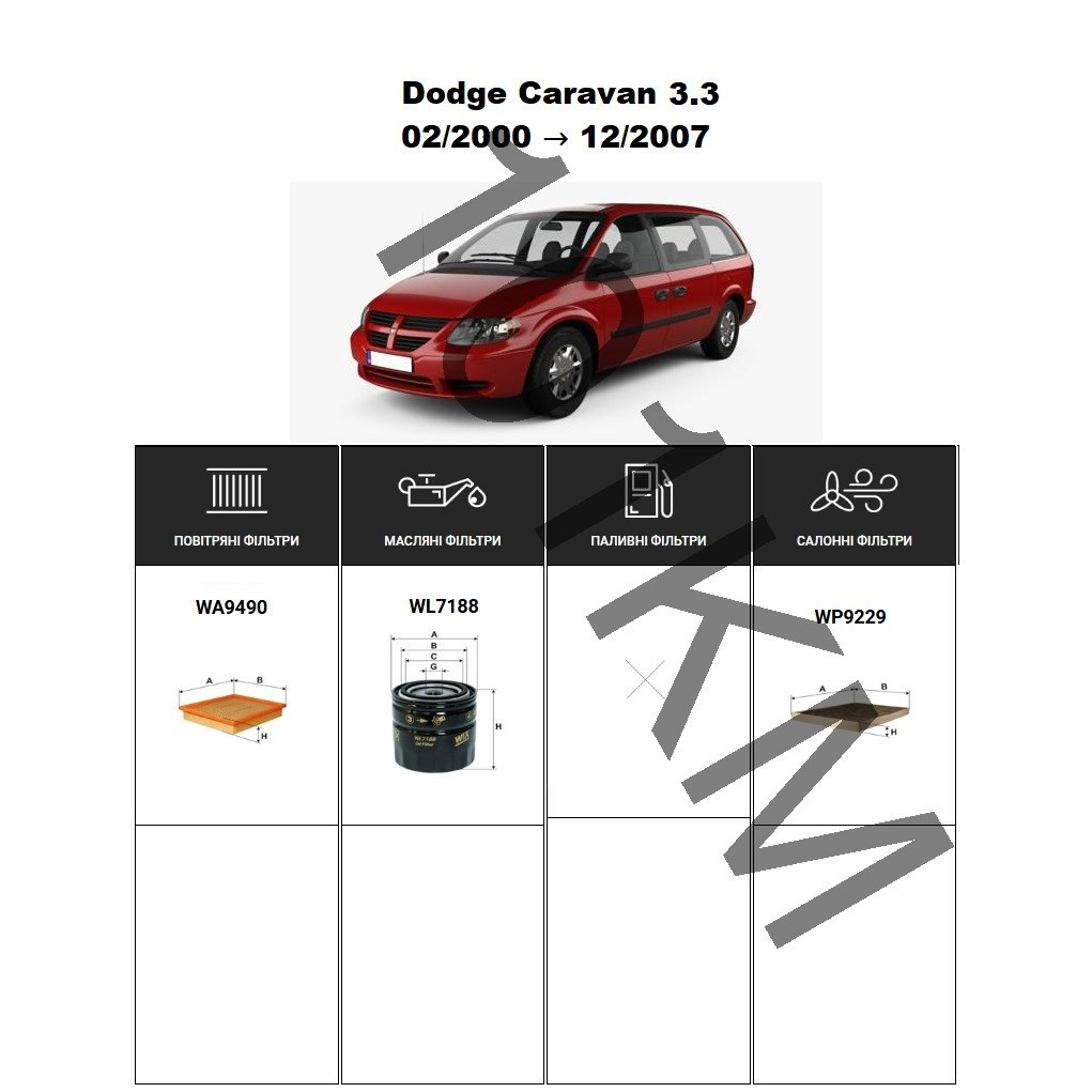 Комплект фільтрів Dodge Caravan 3.3 (2000-2007) WIX, фото 1