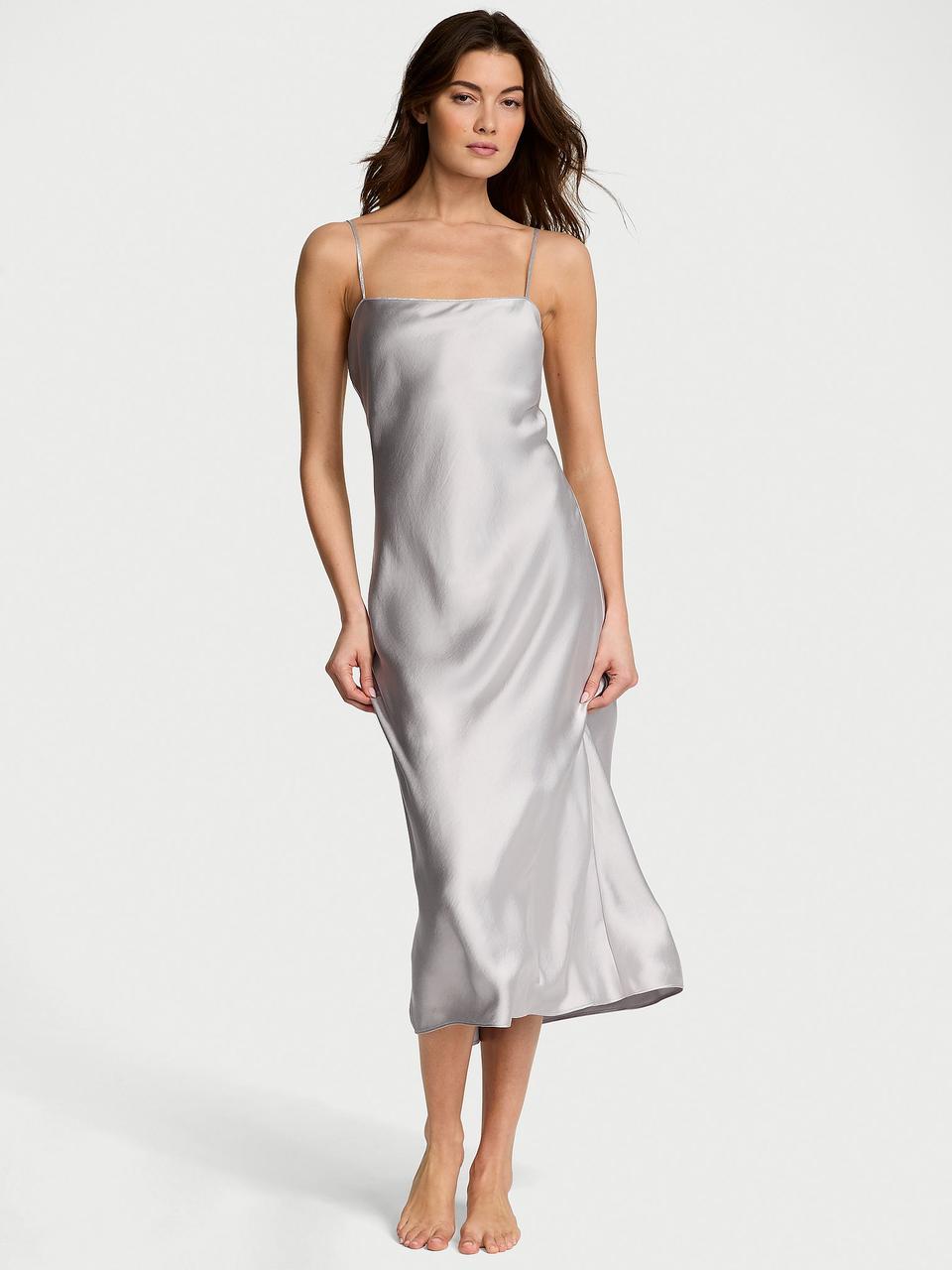 Нічна сорочка Сукня Victoria's Secret Luxe Satin Long Slip Dress Довга, Сіра, фото 1