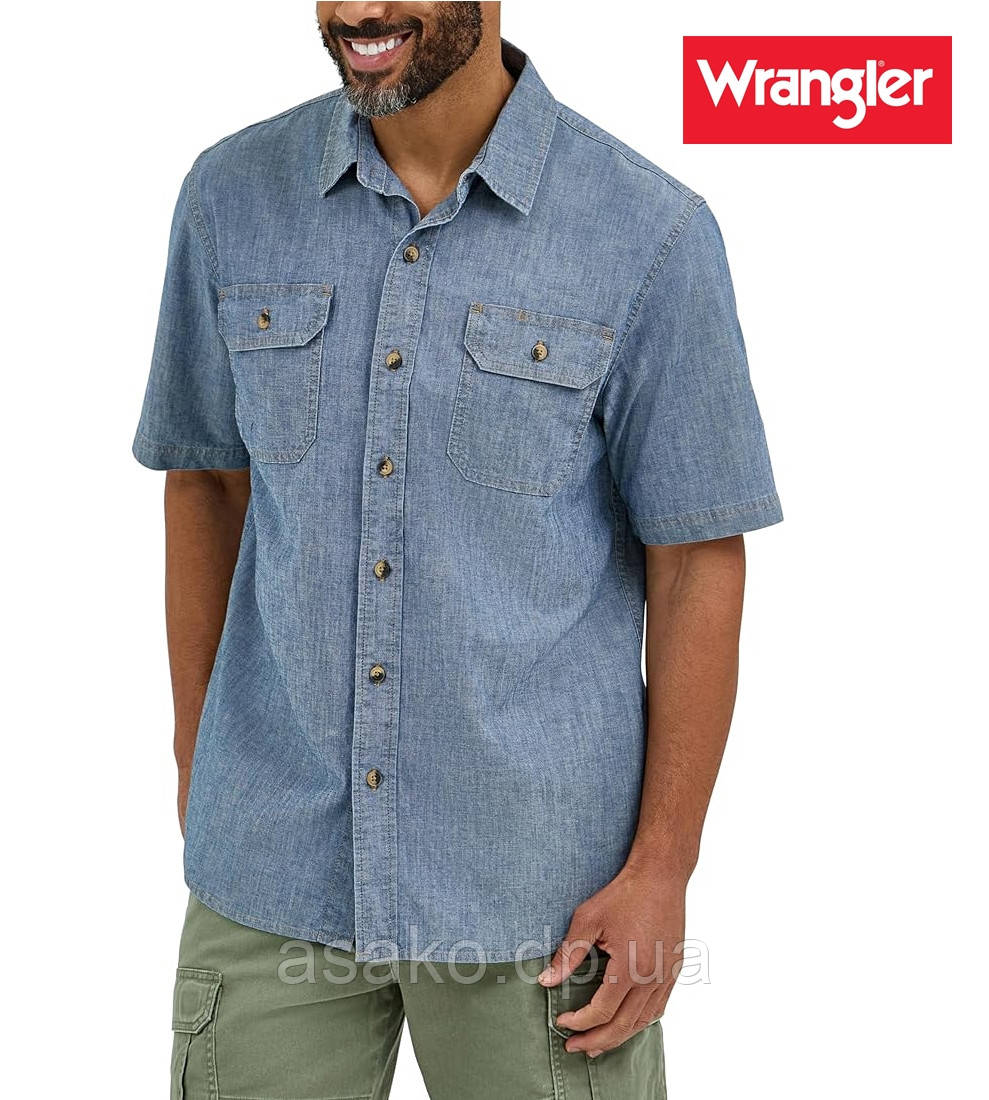 Чоловіча сорочка шведка з коротким рукавом Wrangler® Mid Wash Chambray /доставлено з США XL