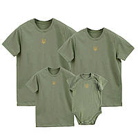 Сімейний комплект футболок хакі з вишитим тризубом