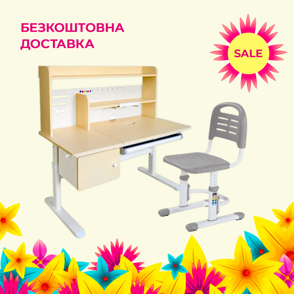 Дитячий стіл-трансформер Cubby Toru Grey + стілець FunDesk SST3L Grey
