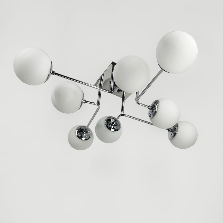 Сучасна стельова люстра в хромі на 8 білих плафонів 2693/8 (new) CH+WT, фото 1