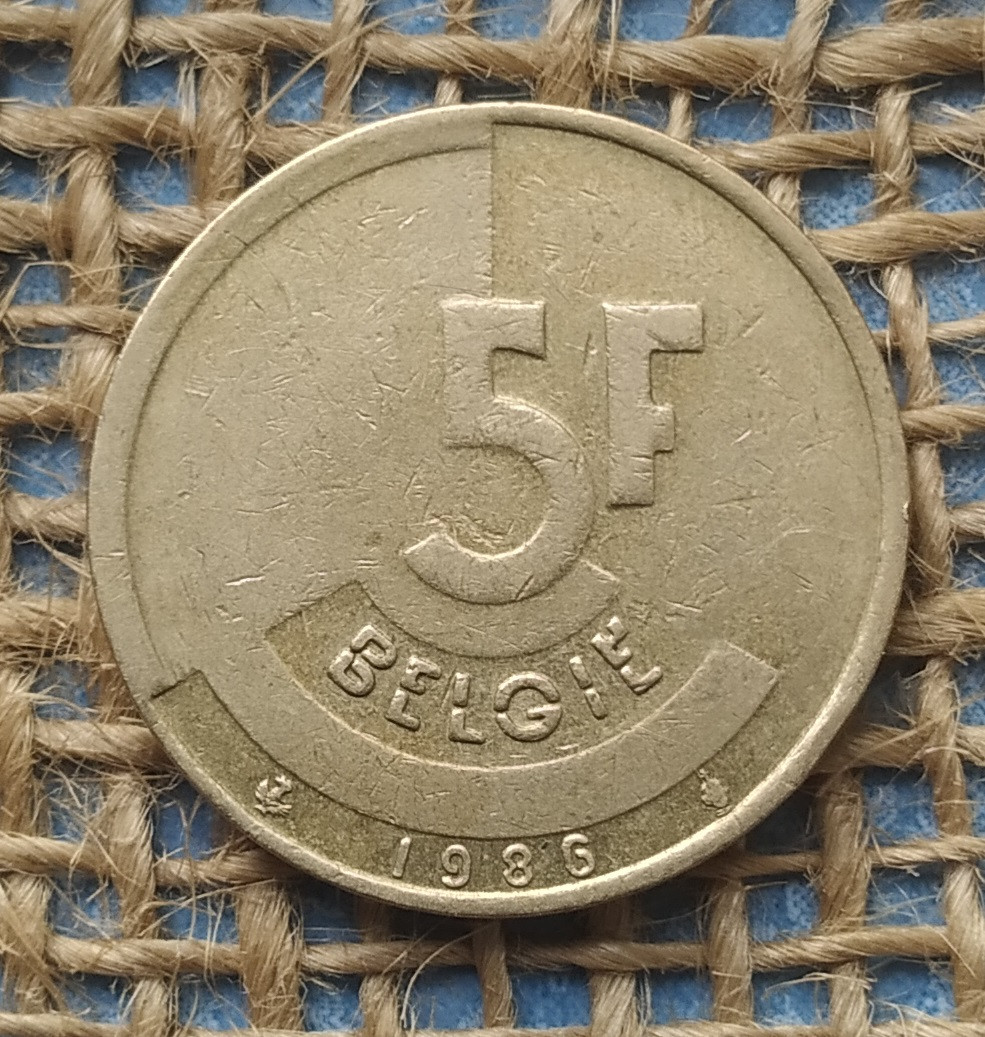 5 франкiв 1986 року. Бельгiя
