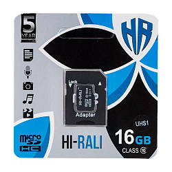 Карта Пам'яті  Hi-Rali MicroSDHC 16gb UHS-1 10 Class & Adapter Колір Чорний