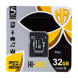 Карта Пам'яті  Hi-Rali MicroSDHC 32gb UHS-1 10 Class & Adapter Колір Чорний