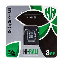 Карта Пам'яті  Hi-Rali MicroSDHC 8gb UHS-1 10 Class & Adapter Колір Чорний
