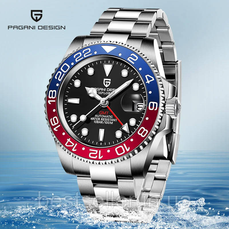 PAGANI DESIGN PD-1662 PEPSI GMT 100M WATER PROOF (годинник у стилі ROLEX GMT MASTER II PEPSI)