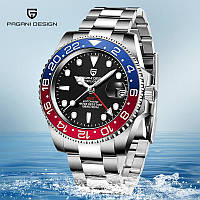 PAGANI DESIGN PD-1662 PEPSI GMT 100M WATER PROOF (годинник у стилі ROLEX GMT MASTER II PEPSI)
