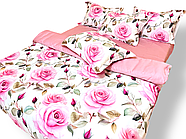 Постільна білизна Королева Ночі (Сатин Premium) | Полуторний комплект | 50х70 | Троянди на білому та рожевому, фото 2