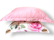 Постільна білизна Королева Ночі (Сатин Premium) | Полуторний комплект | 50х70 | Троянди на білому та рожевому, фото 4