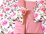 Постільна білизна Королева Ночі (Сатин Premium) | Полуторний комплект | 50х70 | Троянди на білому та рожевому, фото 3