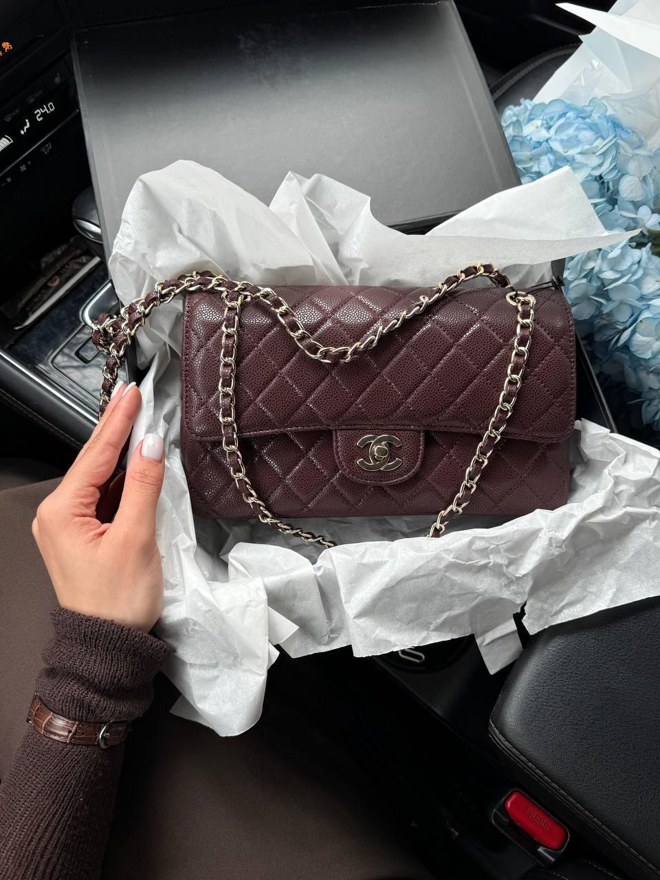 Chanel Classic 2.55 Medium Double Flap in Brown/Silver Магнітна Коробка 25х17х7, фото 1