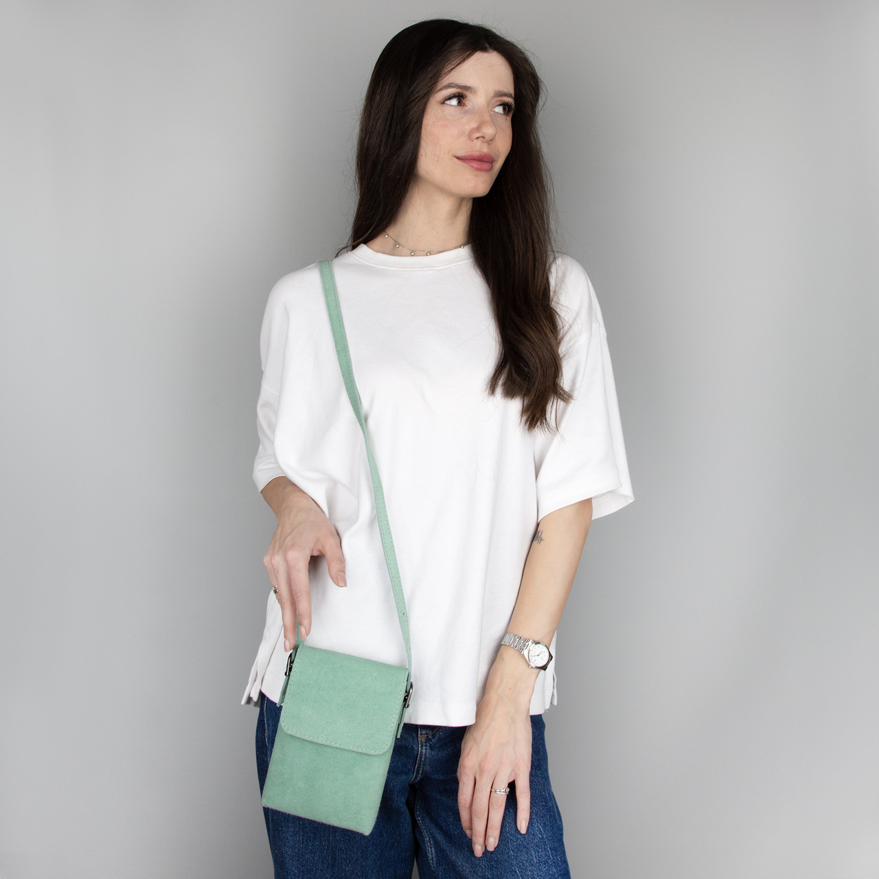 Сумка для телефону жіноча замшева Virginia Conti 03804 зелений чай