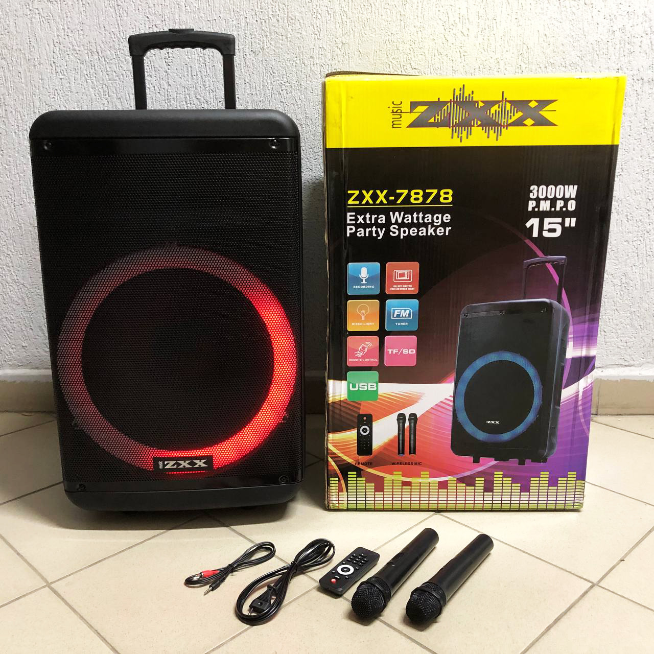 Акустична переносна колонка ZXX-7878/8161 60Вт 15" 72х42х35см, фото 1