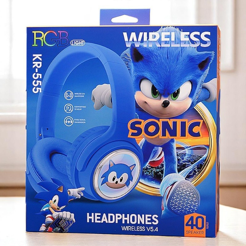 Дитячі бездротові навушники з RGB підсвічуванням KR-555 Sonic, Дитячі Bluetooth навушники сонік з мікрофоном