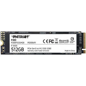 Накопичувач SSD 512GB Patriot P300 M.2 2280 PCIe 3.0 x4 NVMe TLC (P300P512GM28), фото 1