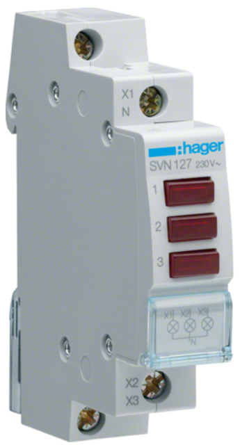 Сигнальний індикатор, потрійний LED 230V AC SVN127 Hager на DIN-рейку