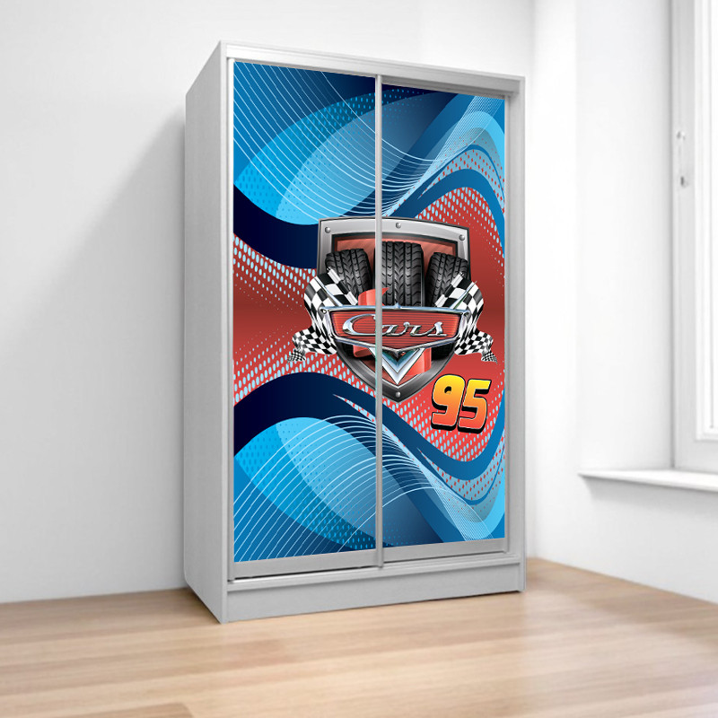 Шафа купе Тачки Шок Драйв, дитяча шафа купе 2/3/4 двері, шафа для одягу фотодрук, фото 1