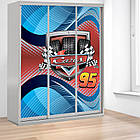 Шафа купе Тачки Шок Драйв, дитяча шафа купе 2/3/4 двері, шафа для одягу фотодрук, фото 3