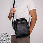 Чоловіча шкіряна сумка через плече практична барсетка із натуральної шкіри з ручкою чорна 21*26*6 см, фото 4