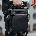 Чоловіча шкіряна сумка через плече практична барсетка із натуральної шкіри з ручкою чорна 21*26*6 см, фото 7