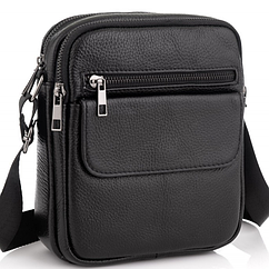 Шкіряна чоловіча сумка через плече чорна Tiding Bag 4134A