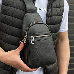 Шкіряна сумка-слінг, рюкзак через плече чорна TIDING BAG 3280