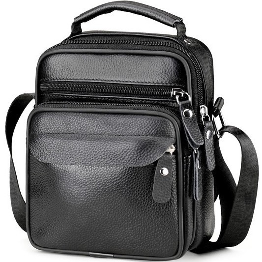 Чоловіча шкіряна барсетка через плече компактна функціональна з ручкою чорна Bexhill Bx-54551, фото 1