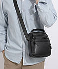 Чоловіча шкіряна барсетка через плече компактна функціональна з ручкою чорна Bexhill Bx-54551, фото 9
